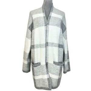 Banana Republic Open Front Gray Plaid Cardigan Duster Sweater M/L Winter Cottage